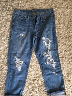 a.n.a Distressed Blue Boyfriend Jeans with Rolled Cuffs